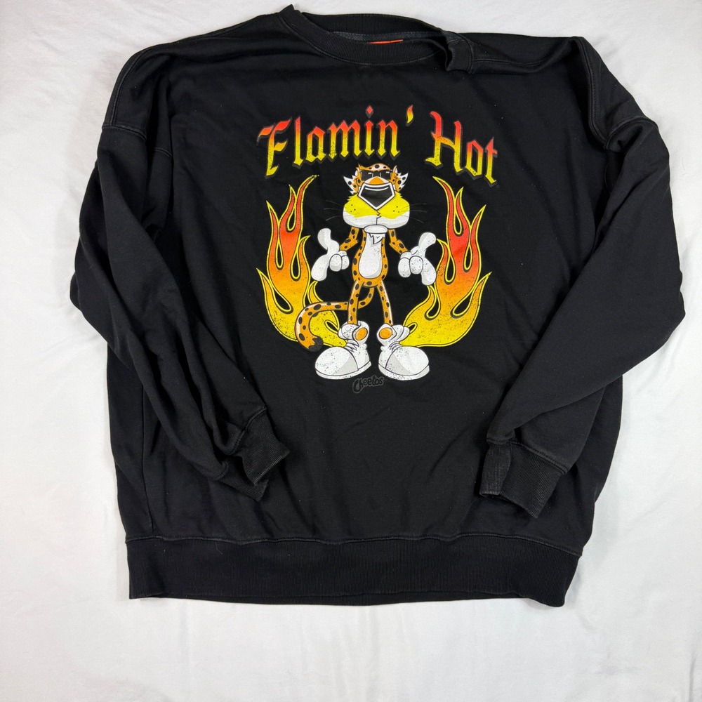 Cheetos Flamin Hot Chester Cheetah Black Graphic Sweatshirt Mens XL Pullover